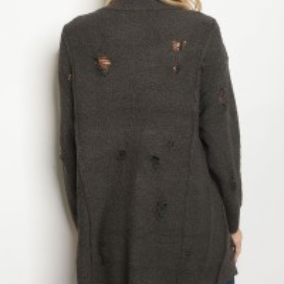 Charcoal Gray Distressed Oversized Cardigan - Picture 3 of 3