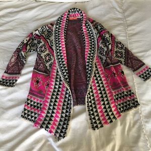 Hot Pink Tribal Detailed Heavy Cardigan