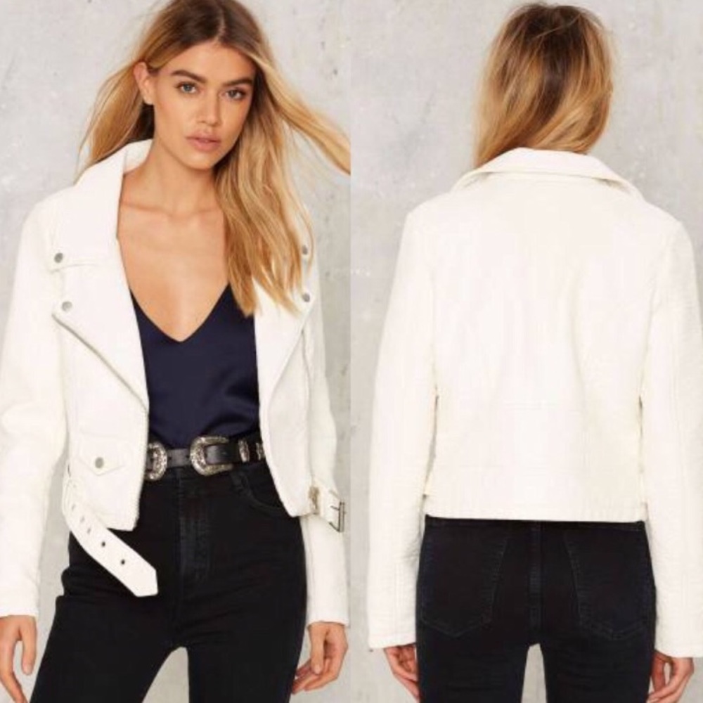 Super Cute White Moto Jacket from Nasty Gal