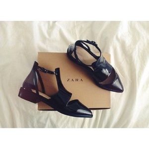 Zara Ankle Strap Patent Cut Out Boots