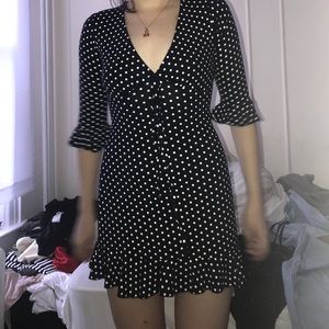 NAVY POLKA DOT TEA DRESS (size 4/6)