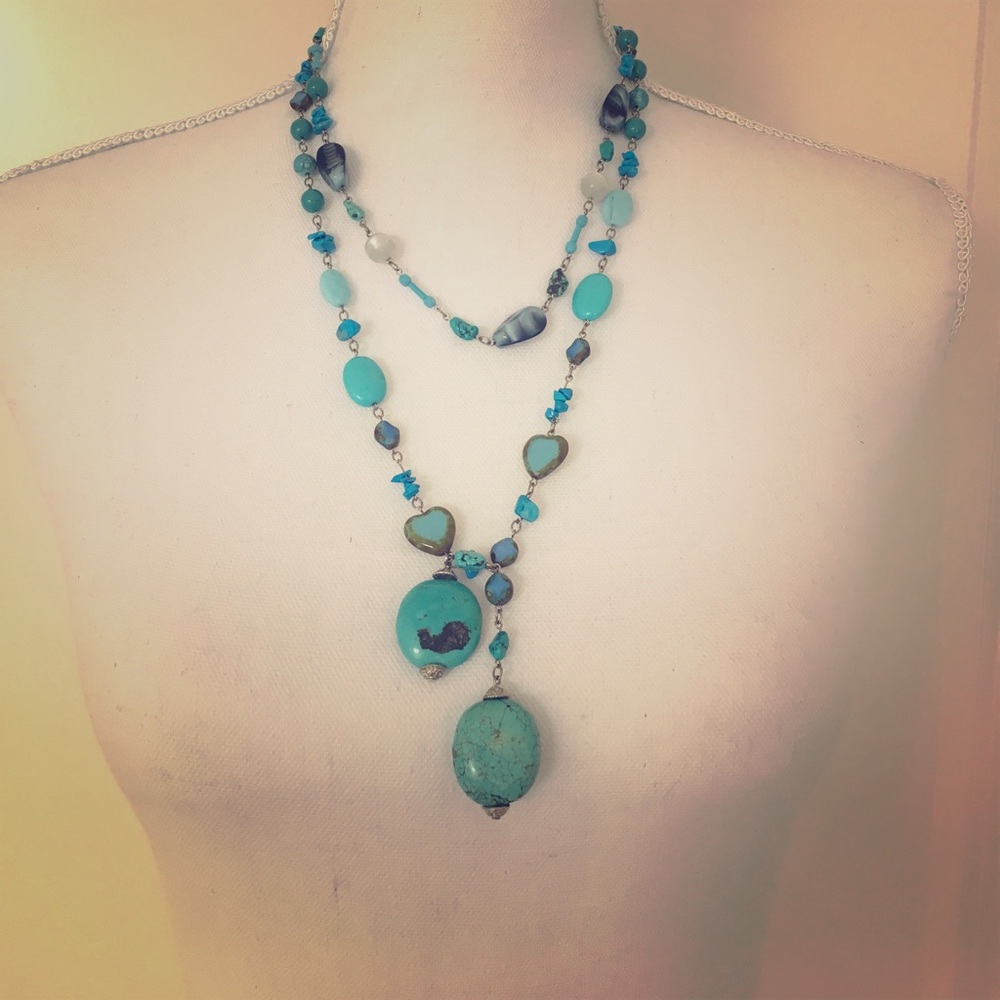 NWOT Turquoise multi beaded adjustable necklace