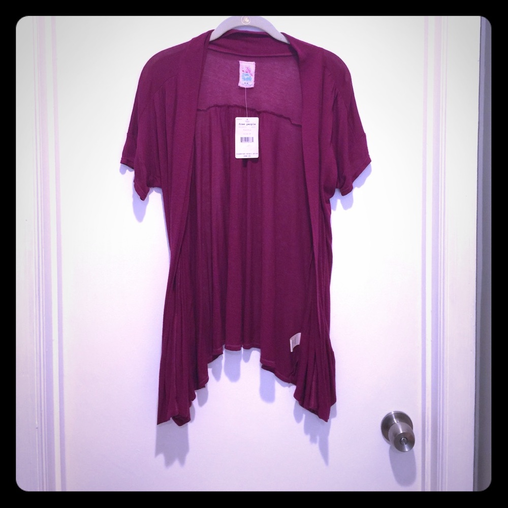 Free People Fuschia short sleeve cardigan