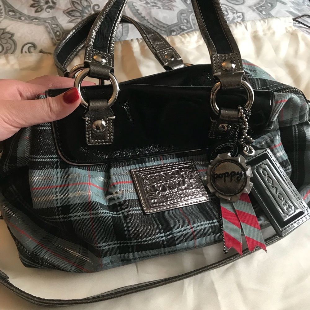 Coach Poppy plaid satchel & dust pouch