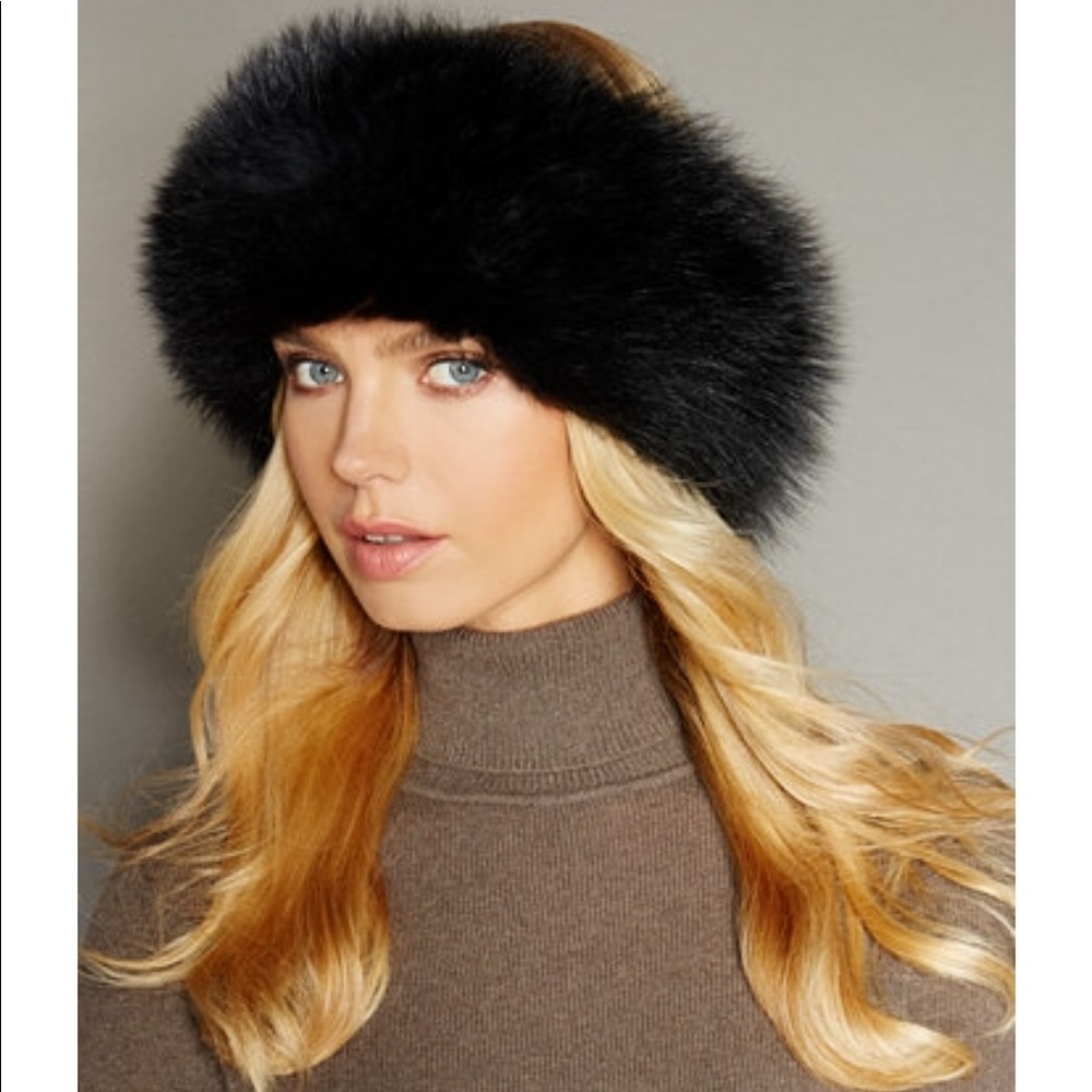 Black faux fur head warmer