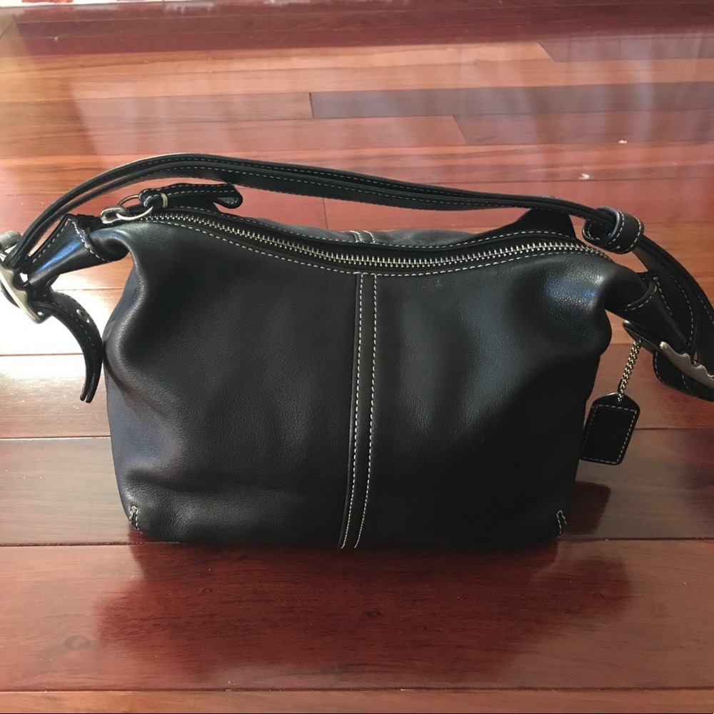Black leather coach bag.