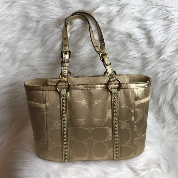 NWT Vintage Coach Gold Gallery Signature Studded Tote & Wristlet set - Picture 3 of 8