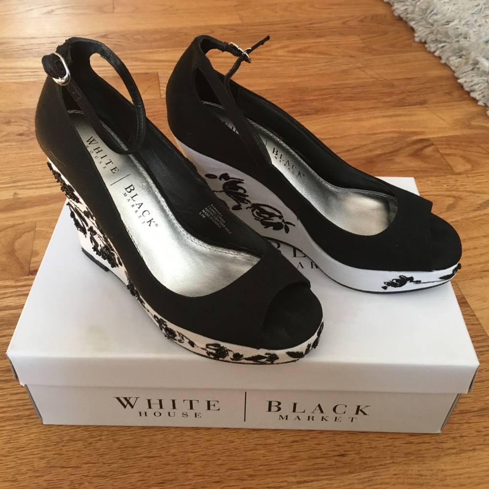 White House Black Market Peep Toe Wedges