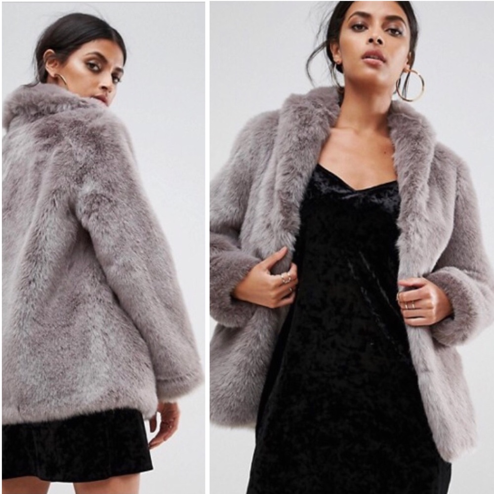 ASOS Gray Coat Vintage Faux Fur