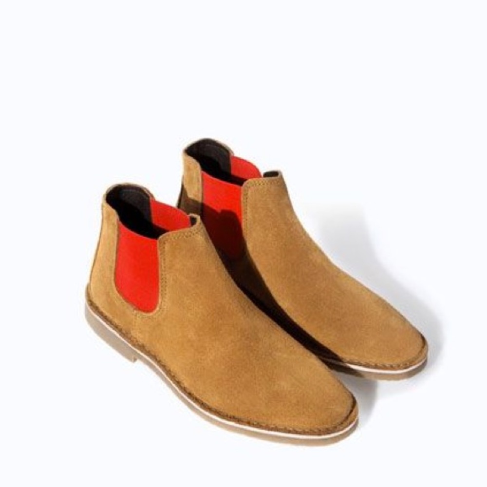 Zara Red Elastic Accent Leather Ankle Boot