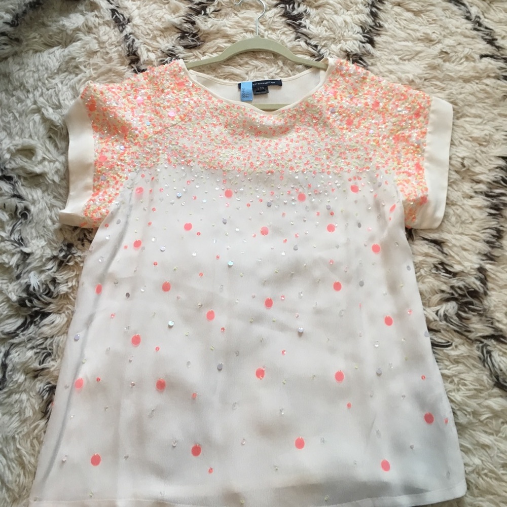 French connection off white top with sequins