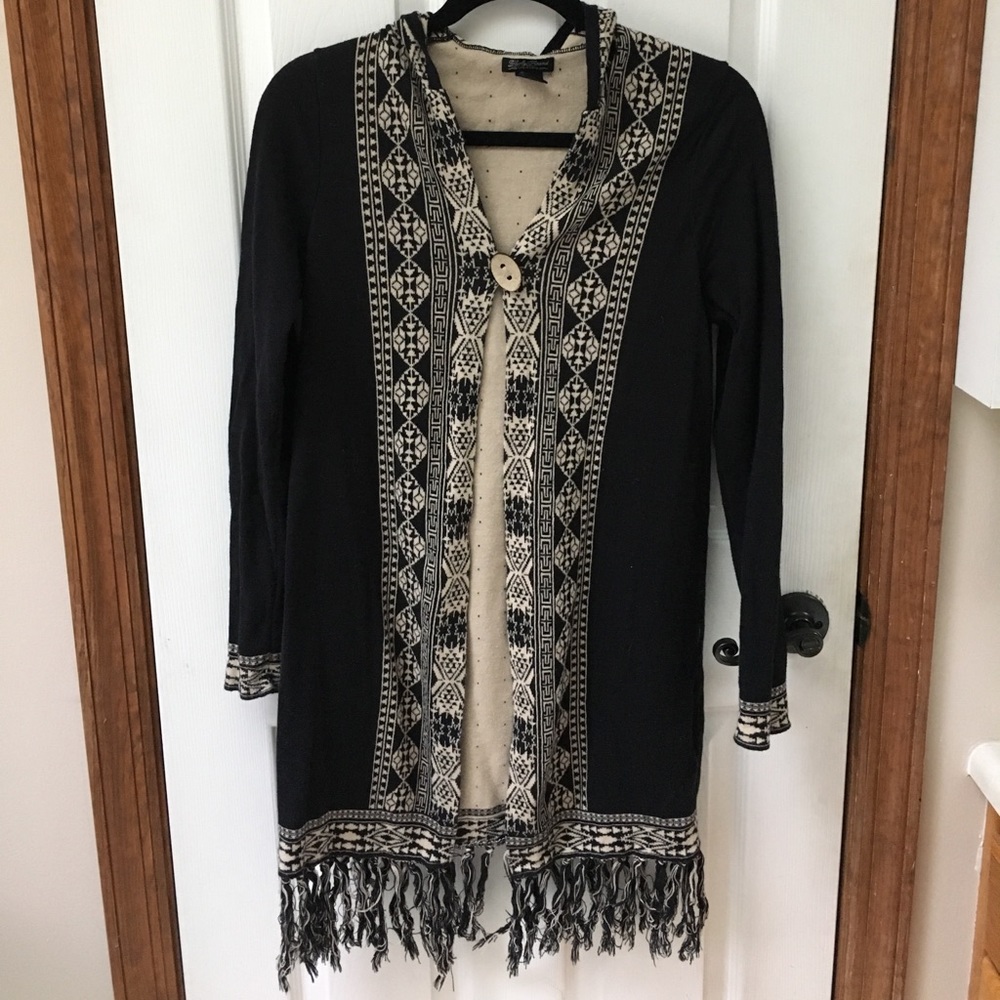Boho printed duster cardigan.