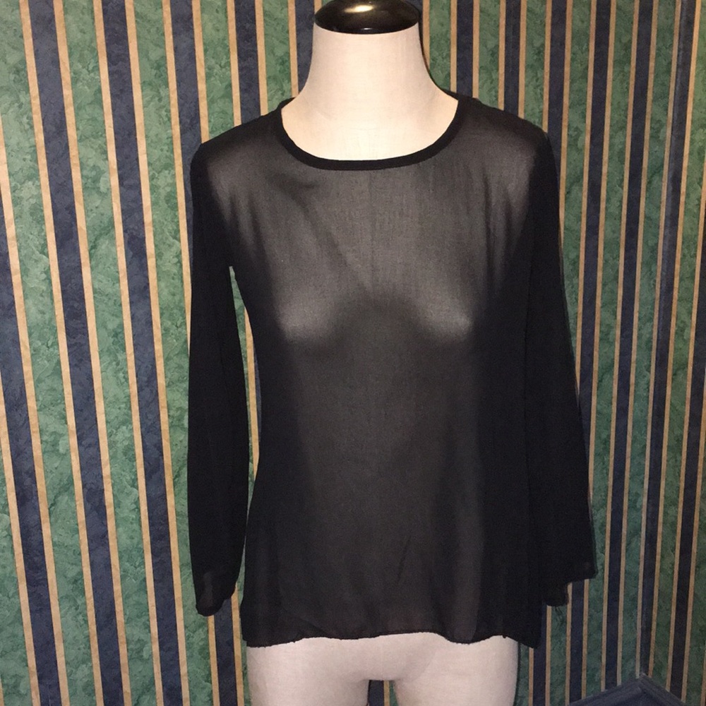 Sheer open back black blouse