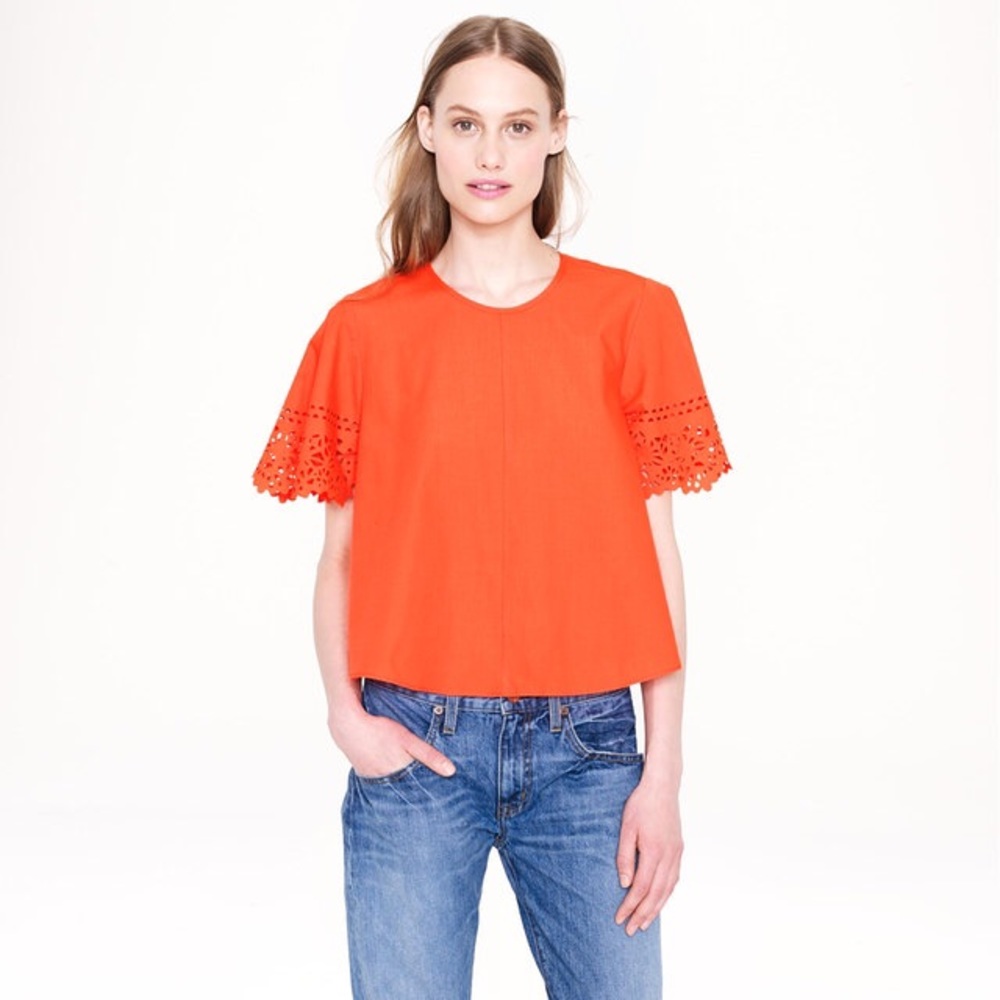 Laser Cut Short Sleeve Blouse