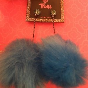 Betsey Johnson trolls blue fur Pom Pom earrings