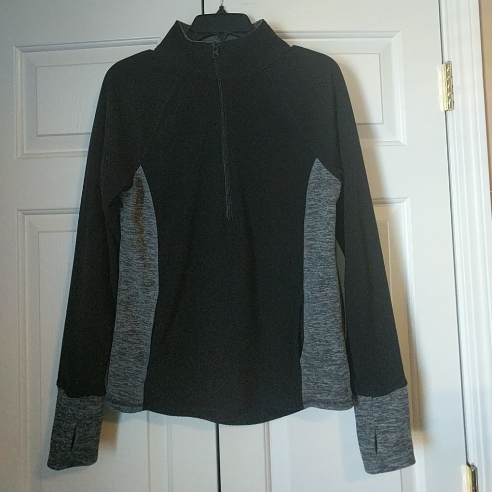 Fleece pullover half-zip black and grey