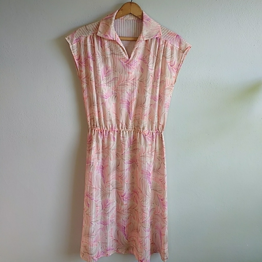 Vintage Spring Feather Pink Coral Midi dress