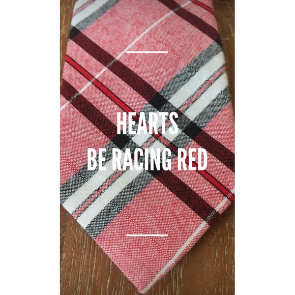 Men’s Cotton Plaid Tie - “Hearts Be Racing Red” - Picture 1 of 3