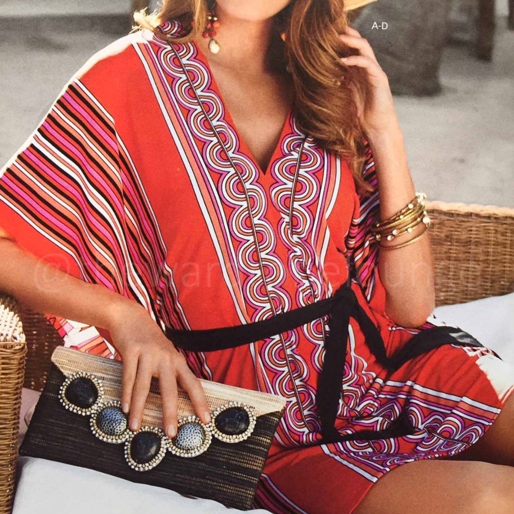 Boston Proper Border Print Poncho Swim Cover Up