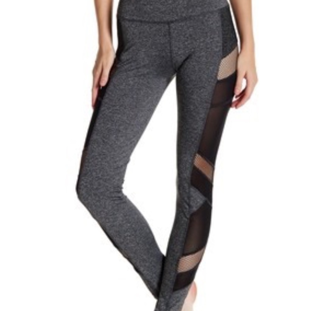 NWT Electric Yoga Mesh Panel Leggings, Heather Grey/Black Mesh, Small