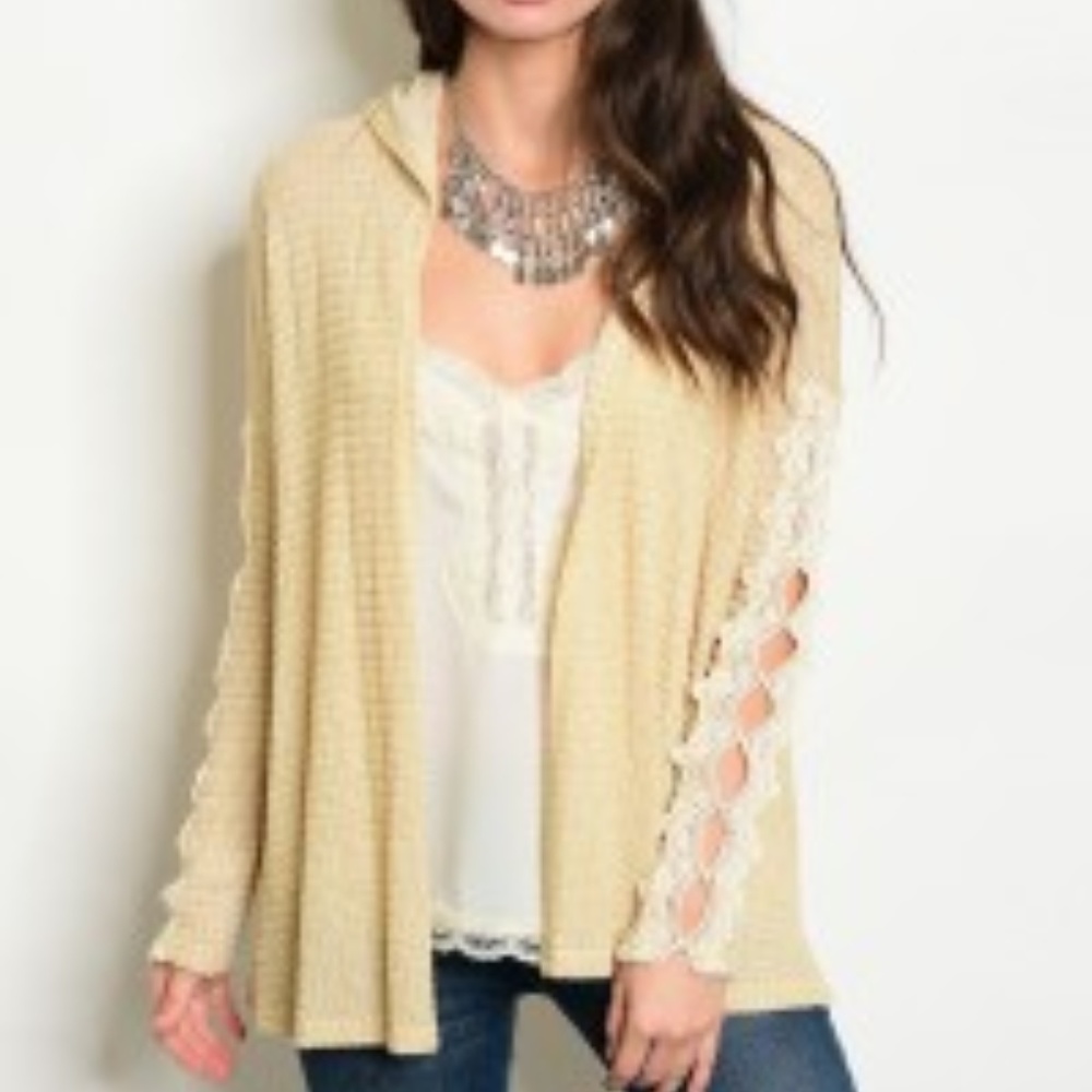 Hooded Cardigan Lace Sleeves NWT - Picture 1 of 2