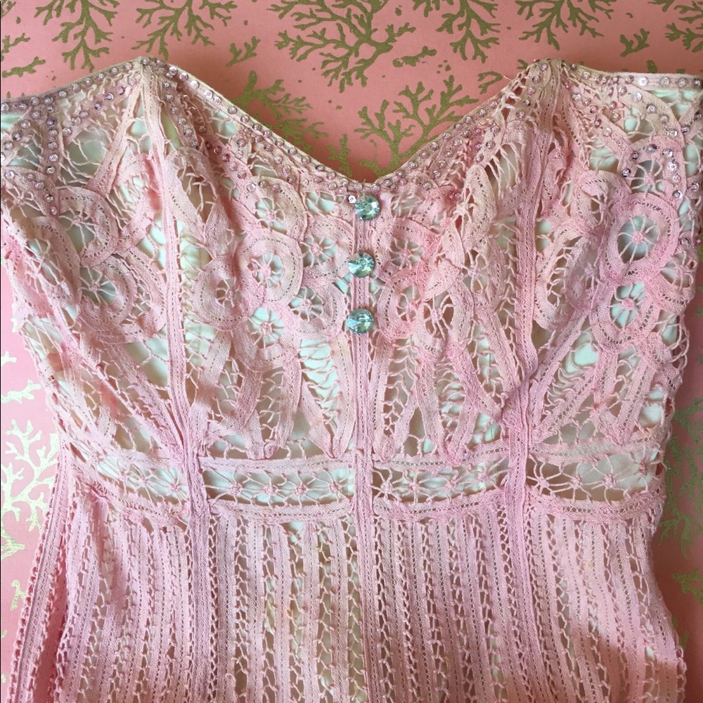 VINTAGE 90s/00s Betsey Johnson Crochet/Lace/Sequin Cocktail Dress - Picture 2 of 8
