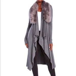 SIONI Luxe Faux Fur Trim Open Duster