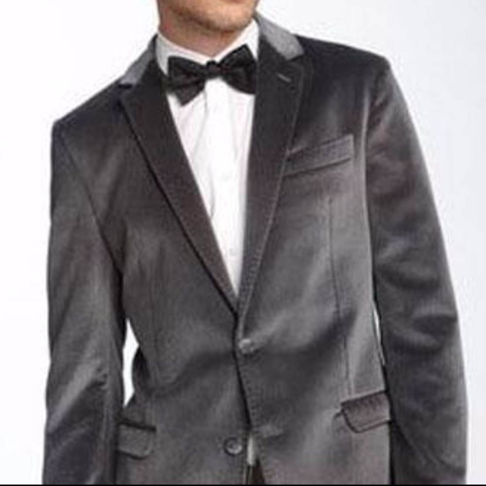 Men’s Grey Velvet Blazer 2 Button Style