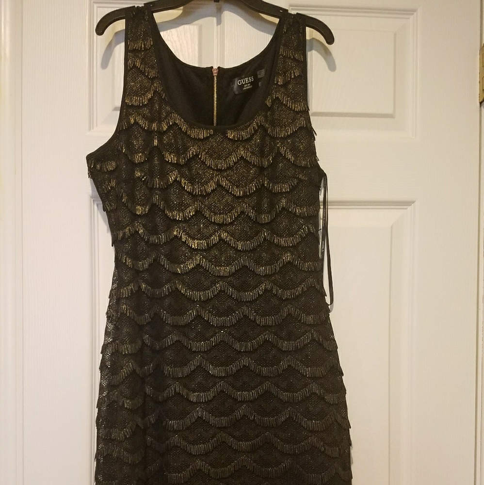 Guess Black & Gold metallic pencil dress size 12