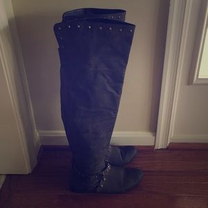 STUDDED OVER THE KNEE BROWN BOOTS