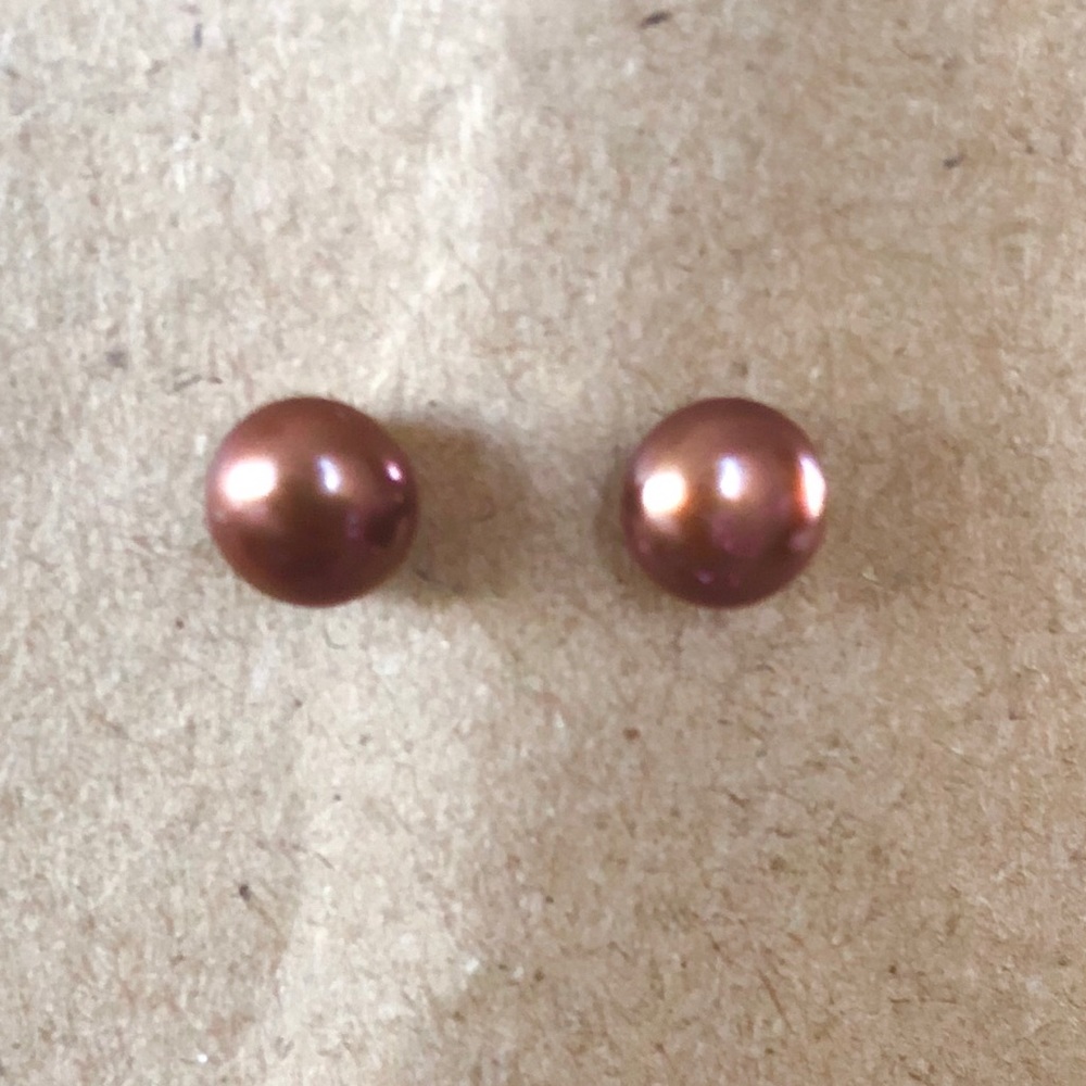 Japanese chocolate pearl studs sterling silver