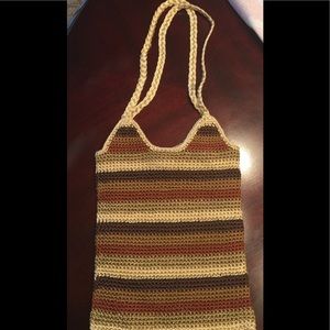 Cream and brown striped woven purse