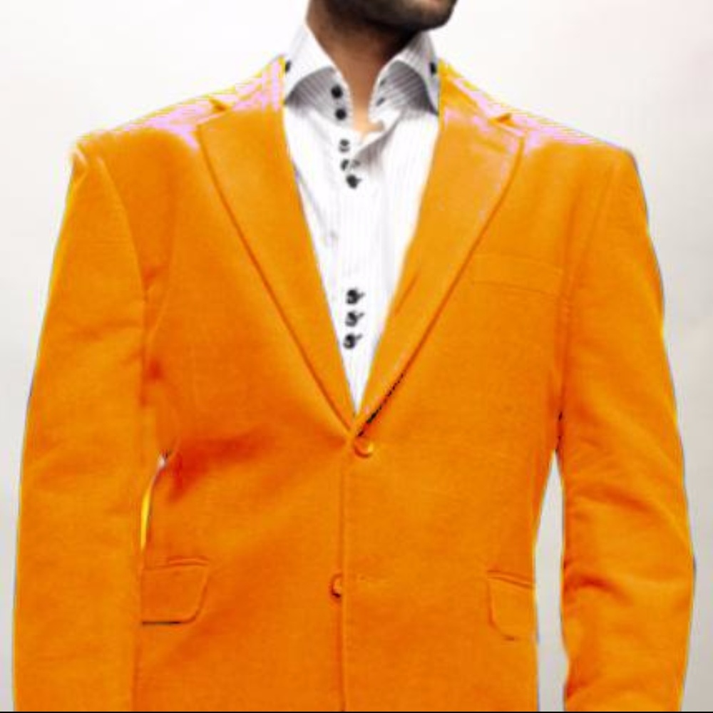 Men’s Orange Velvet Blazer 2-Button Style
