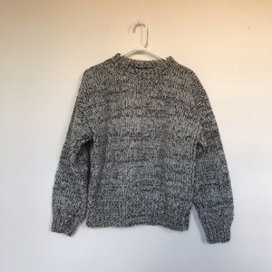 Hand-knit organic wool melange grey/cream sweater