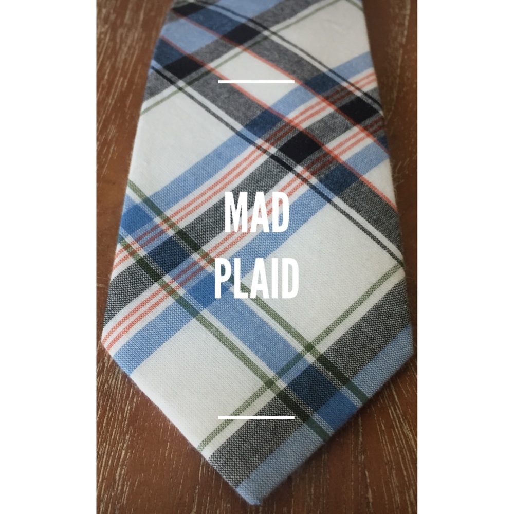 Men’s Blue Cotton Tie - “Mad Plaid”