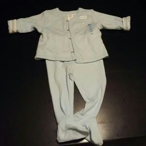 3-6 Baby blue and white jacket and footed pant set