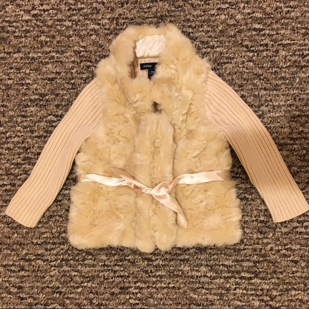 Baby Gap Girls Faux Fur Sweater Cardigan 6-12M