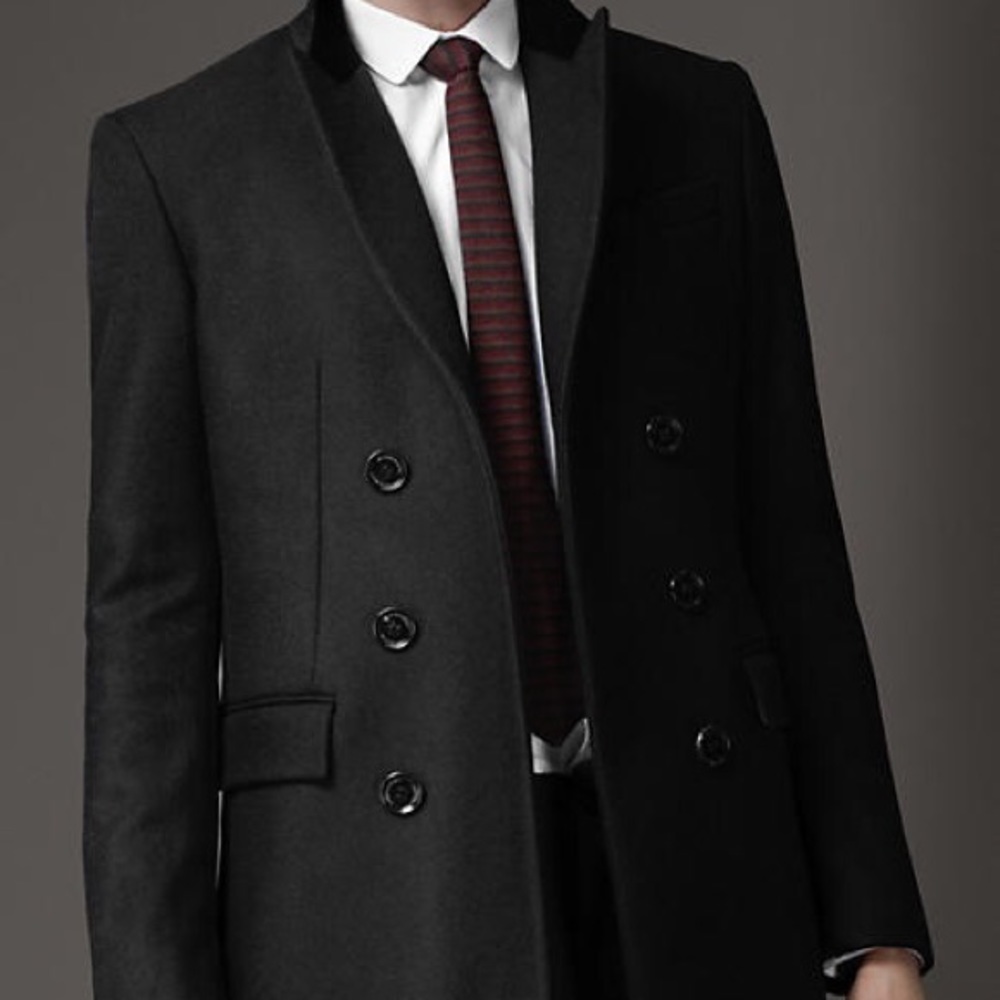 Men's Burberry Black Virgin Wool Top Coat