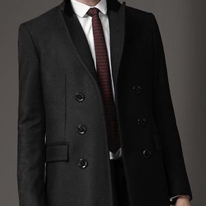 Men's Burberry Black Virgin Wool Top Coat
