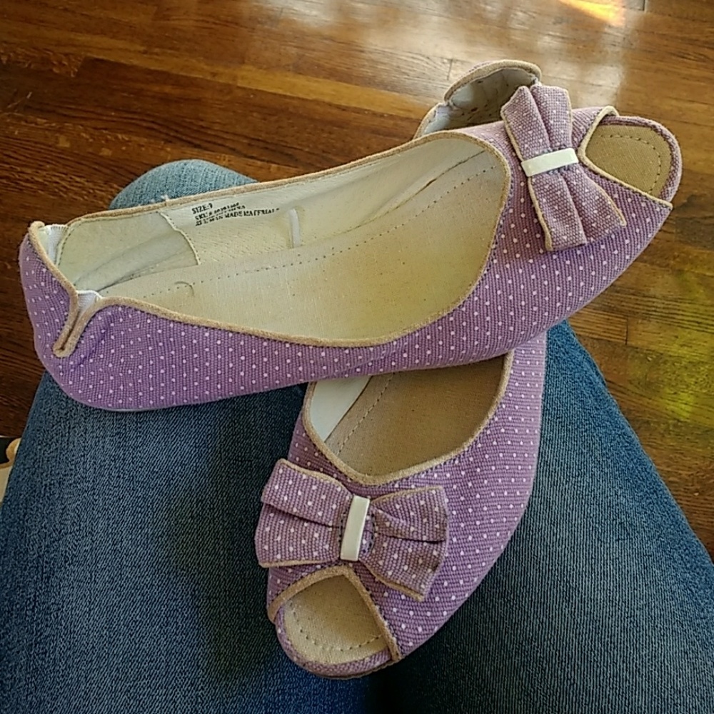 Vintage Lavender Polka Dots Bow Shoes flats ballets