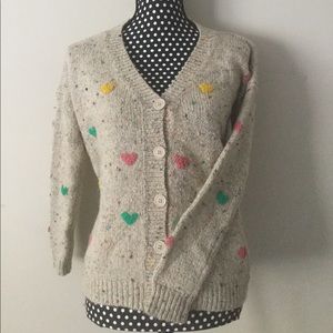 Beige Multicolor Heart Sweater Cardigan