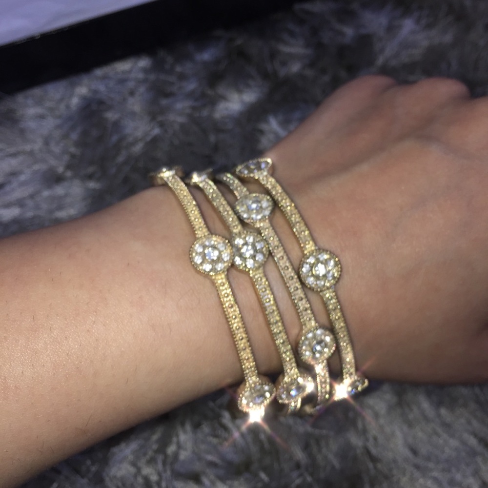 Gold Rhinestone Bangles Set BUNDLE! - Picture 2 of 8