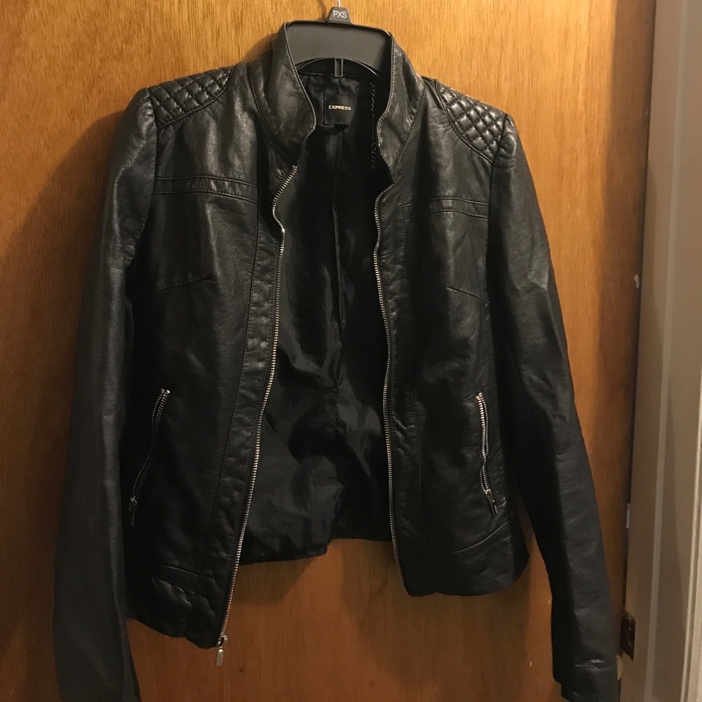 Express black faux leather coat