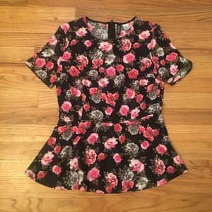 NWT H&M Floral Peplum Top  w Zipper Back Sz 8