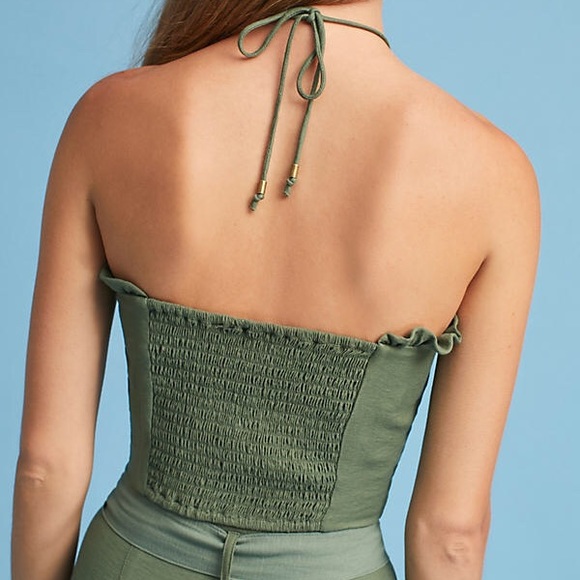 NWT Anthropologie Maeve Ruffle Halter Top Green - Picture 2 of 6