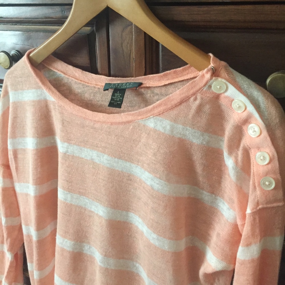 Lauren Ralph Lauren Linen Pink Striped Top