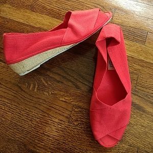 Vintage Red Fabric Sandal Wedges Shoes