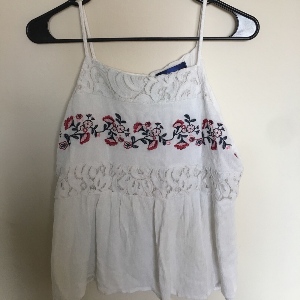 Flower and lace tank top