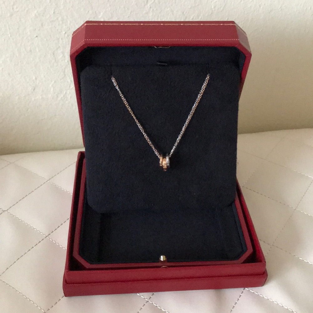 LOVE Necklace, 6 diamonds, pink and white gold