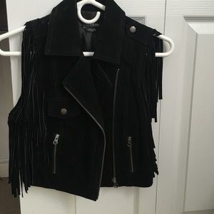 Faux suede fringe vest